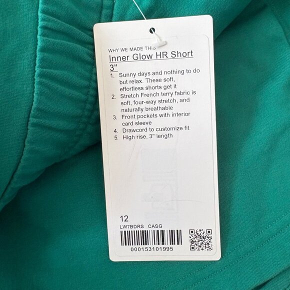 Lululemon Athletic Inner Glow High Rise Shorts 3” Cascade Green NWT Size 12 - Picture 8 of 8
